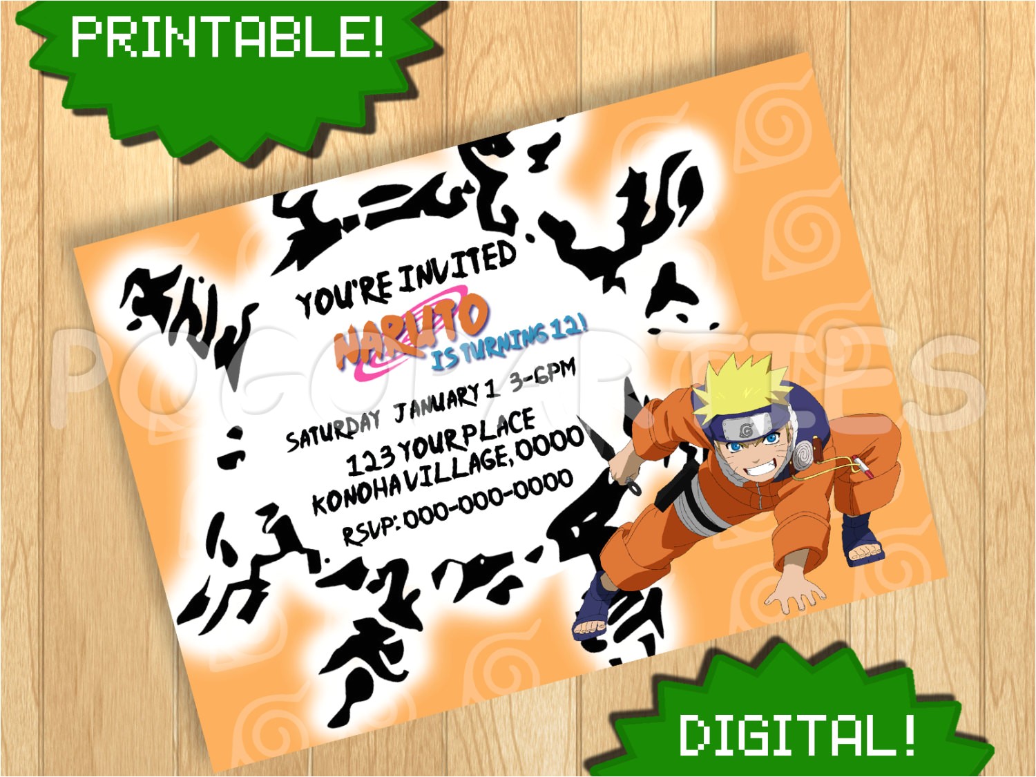 Free Printable Naruto Birthday Invitations Printable Naruto Uzumaki Invitation Birthday Party by