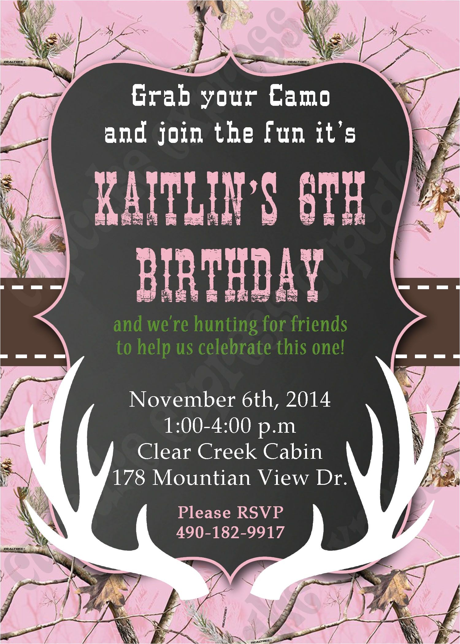 Free Printable Pink Camo Birthday Invitations Camo Hunting Deer Invitation Pink Realtree Camo Birthday