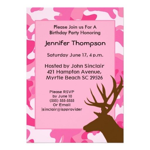 Free Printable Pink Camo Birthday Invitations Deer Hunter Pink Camouflage Birthday Invitation Zazzle