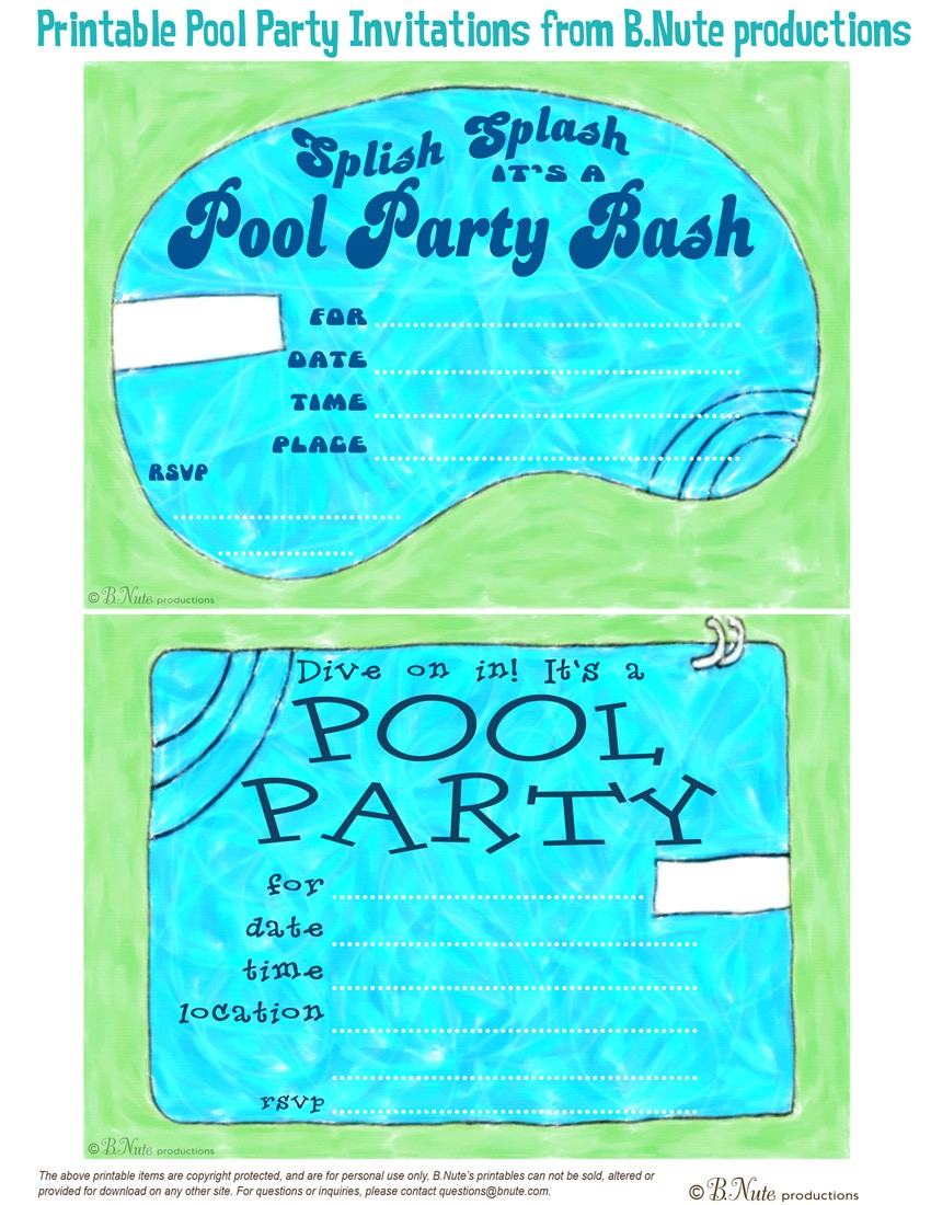 Free Printable Pool Party Invitations Bnute Productions Free Printable Pool Party Invitations