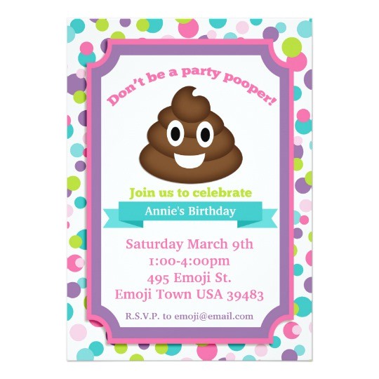 Free Printable Poop Emoji Birthday Invitations Poop Emoji Girl Birthday Invitation Zazzle Com