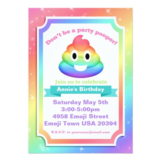 Free Printable Poop Emoji Birthday Invitations Rainbow Poop Emoji Birthday Invitation Zazzle Com