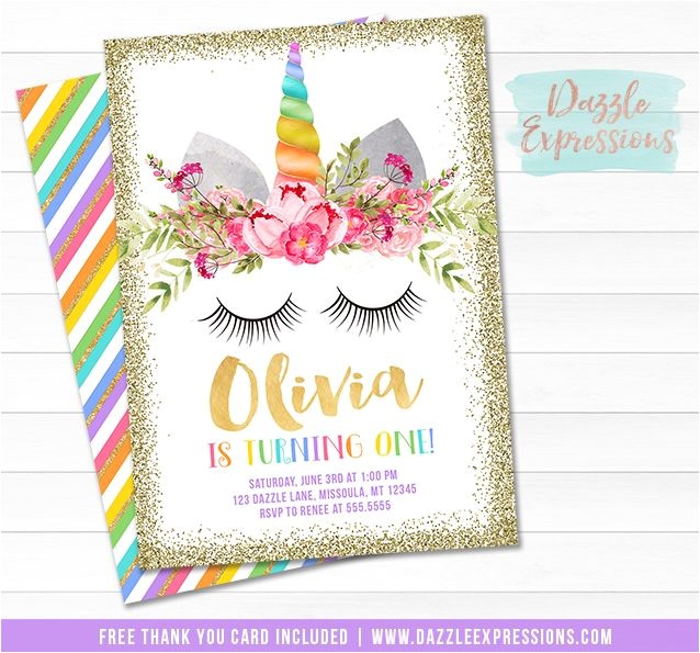 Free Printable Rainbow Unicorn Birthday Invitations Printable Rainbow and Gold Glitter Unicorn Face Birthday