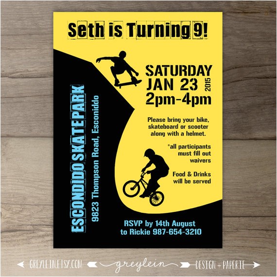 Free Printable Skateboard Birthday Party Invitations Bmx Party Skate Park Birthday Party Invitations Skateboard
