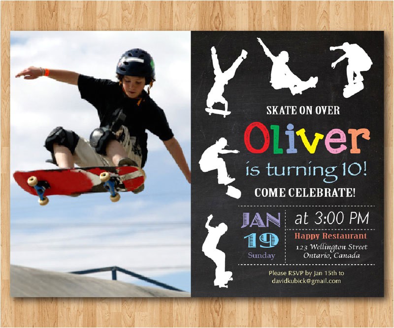 Free Printable Skateboard Birthday Party Invitations Skateboard Birthday Invitation Boy Skating theme Party