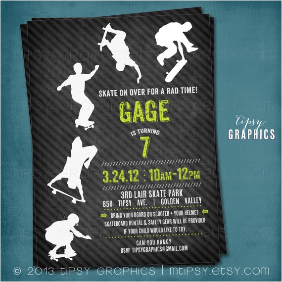 Free Printable Skateboard Birthday Party Invitations Skateboard Scooter Birthday Party Invitation Cool Modern