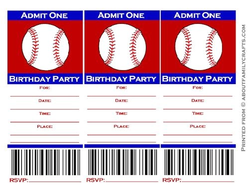 Free Printable softball Birthday Invitations Baseball Ticket Birthday Party Invitation – About Family