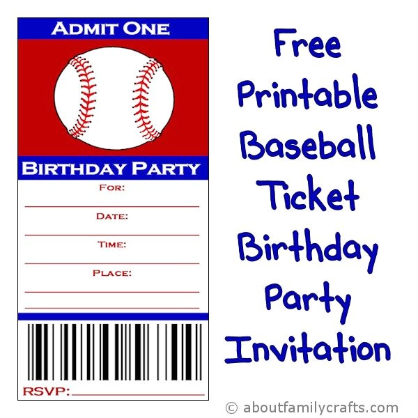 Free Printable softball Birthday Invitations Baseball Ticket Birthday Party Invitation – About Family