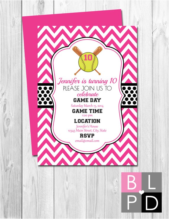 Free Printable softball Birthday Invitations softball Birthday Party Invitation Pink and Black