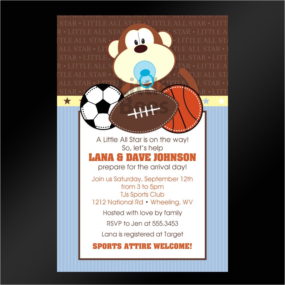 Free Printable Sports themed Baby Shower Invitations Jungle Sports Printable Baby Shower by Littlebeesgraphics Free Printable Sports themed Baby Shower Invitations Jungle Sports Printable Baby Shower by Littlebeesgraphics