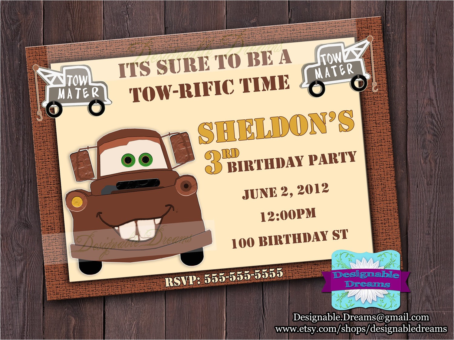 Free Printable tow Mater Birthday Invitations Melissa On Etsy Free Printable tow Mater Birthday Invitations Melissa On Etsy