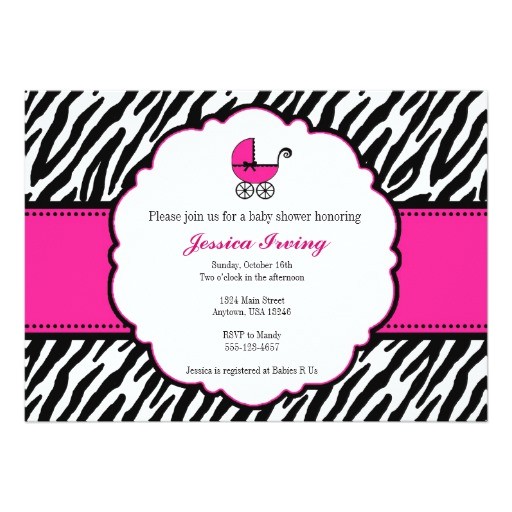 Free Printable Zebra Print Baby Shower Invitations Hot Pink and Zebra Print Baby Shower Invitation