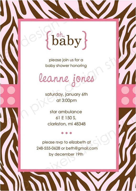 Free Printable Zebra Print Baby Shower Invitations Items Similar to Zebra Baby Printable 5"x7" Invitation