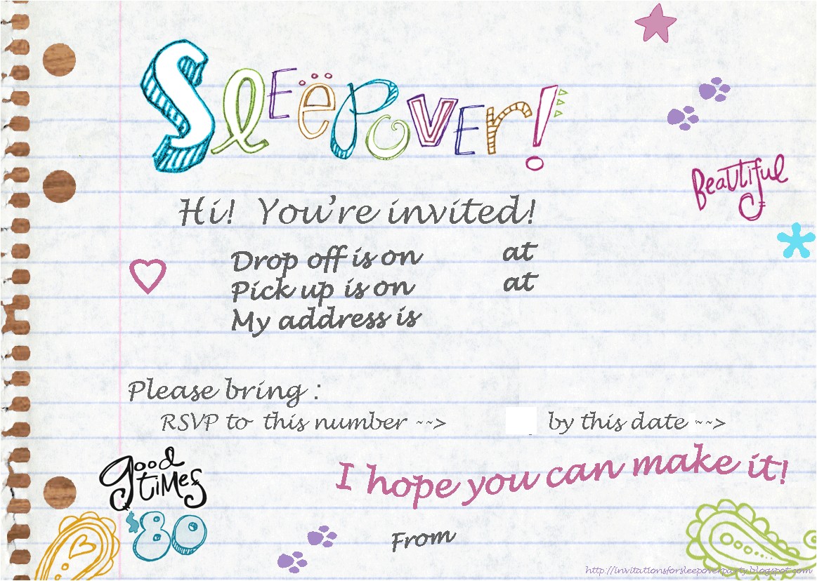 Free Slumber Party Invitations Invitations for Sleepover Party