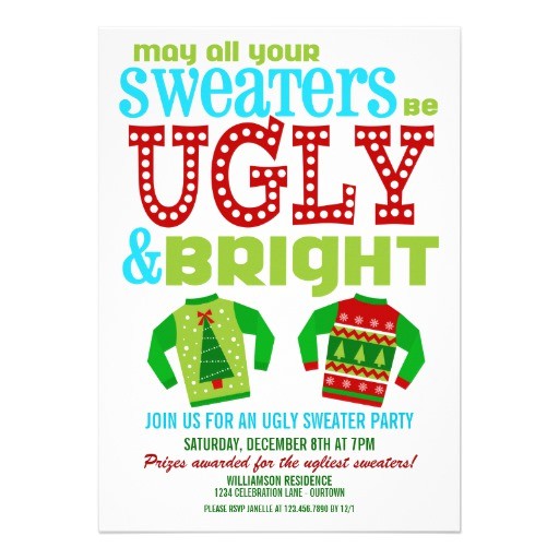 Free Ugly Sweater Party Invites Ugly and Bright Christmas Sweaters Party 5×7 Paper