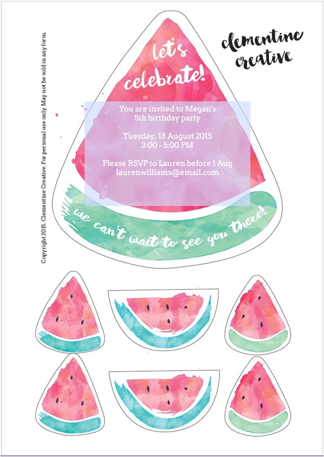 Free Watermelon Birthday Invitations Free Printable Watermelon Party Invites