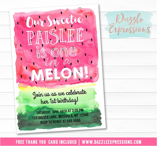Free Watermelon Birthday Invitations Printable Watercolor Watermelon Birthday Invitation E