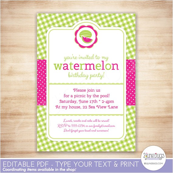 Free Watermelon Birthday Invitations Watermelon Party Invitation Template Watermelon Birthday