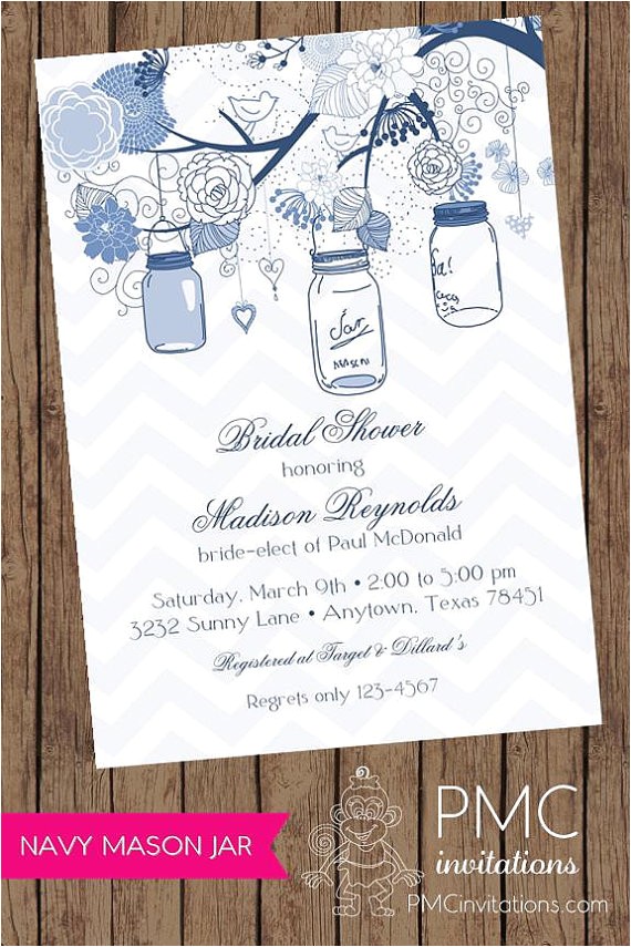 French Country Bridal Shower Invitations Navy Vintage Shabby Chic French Country Mason Jar Shower