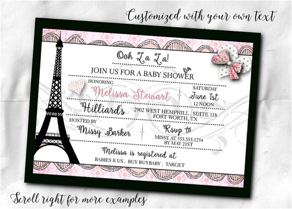 French Inspired Bridal Shower Invitations French themed Party Invitations Invite with Envelope
