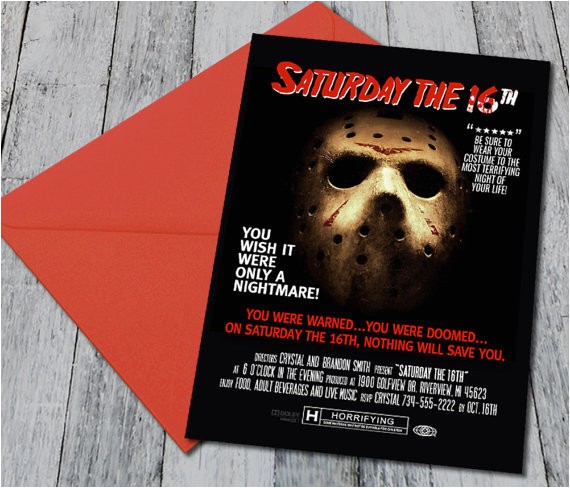 Friday the 13th Birthday Party Invitations Friday the 13th themed Halloween Invite by Helloinvitations