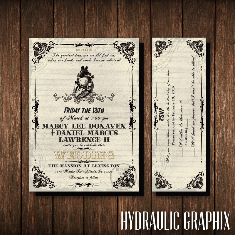 Friday the 13th Birthday Party Invitations Friday the 13th Wedding Invitation and Rsvp Ticket Gothic