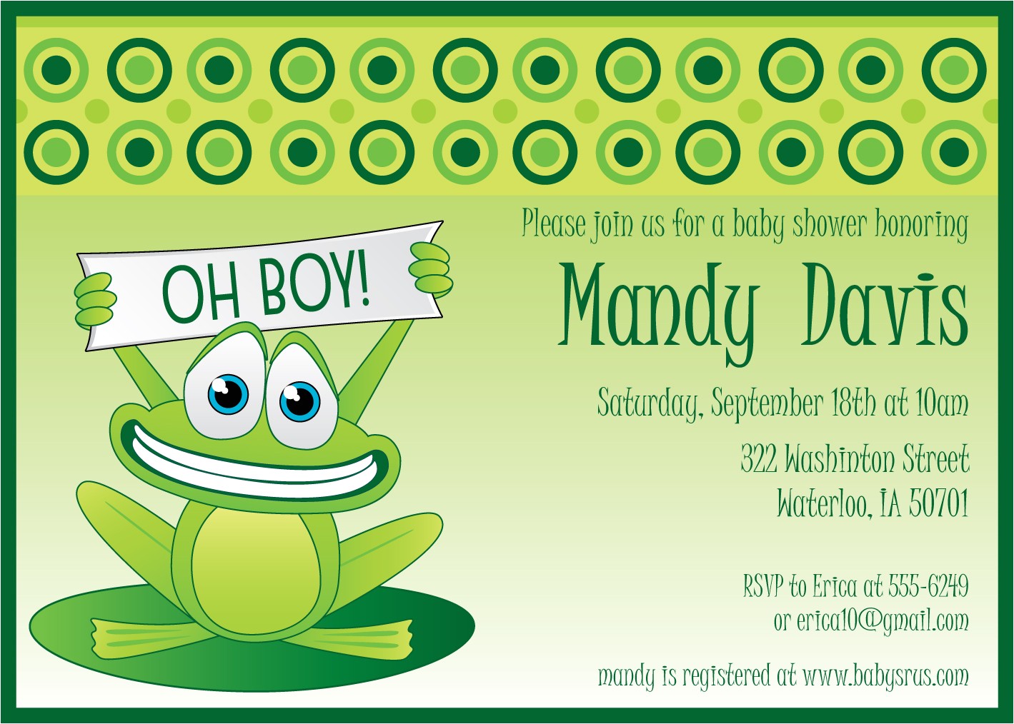 Frog themed Baby Shower Invitations Frog Baby Shower Invitations