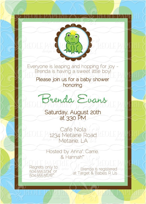 Frog themed Baby Shower Invitations Frog Prince Baby Shower Invitation