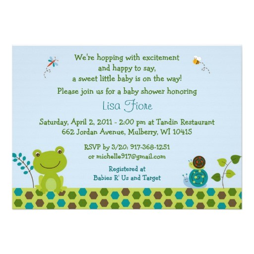 Frog themed Baby Shower Invitations Frog Snail Bug Baby Shower Invitations 5" X 7" Invitation