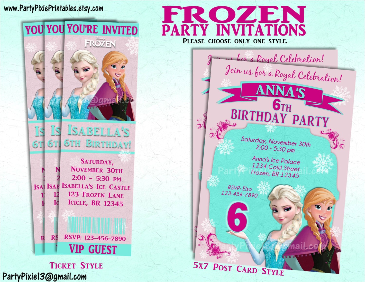 Frozen Electronic Birthday Invitation Disney Frozen Party Invitation and or Party Package Printable