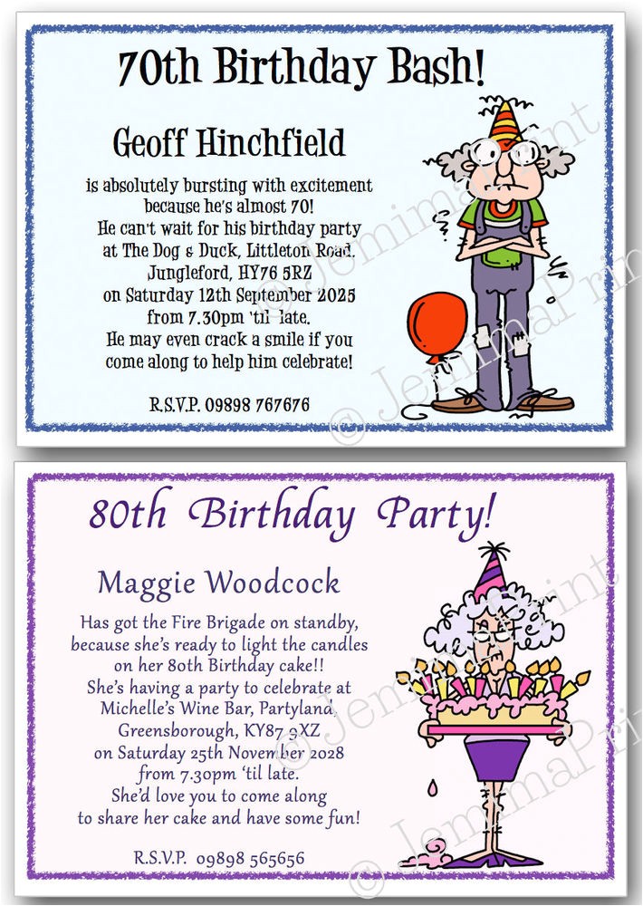 Funny 70th Birthday Invitation Wording Personalised 40th 50th 60th 70th 80th 90th Funny Birthday
