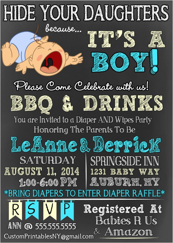 Funny Baby Shower Invite Hide Your Daughters because It S A Boy Baby by
