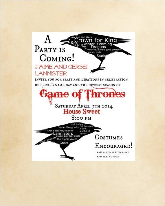 Game Of Thrones Birthday Invitation Game Of Thrones Party Invitation