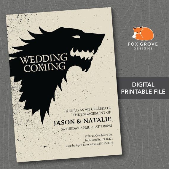 Game Of Thrones Birthday Invitation Template Engagement Party Invitation Game Of Thrones Quot Wedding is
