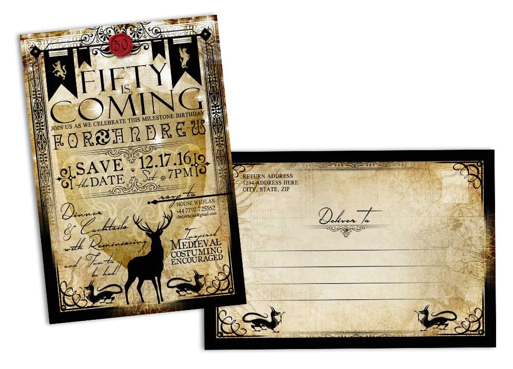 Game Of Thrones Birthday Party Invitations Game Of Thrones Birthday Invitation Postcard Style Odd