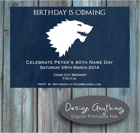 Game Of Thrones Birthday Party Invitations Items Similar to Printable Game Of Thrones Birthday Party
