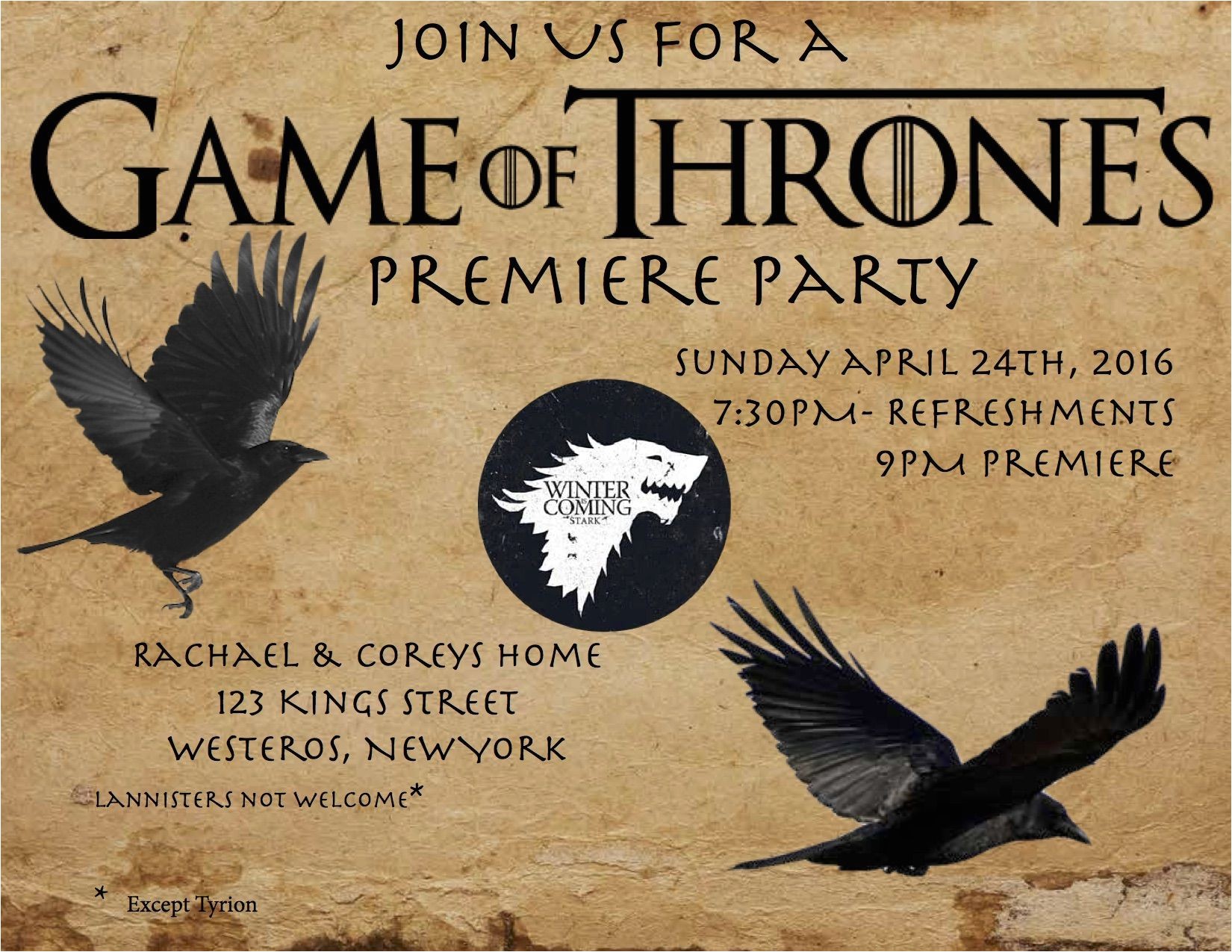 Game Of Thrones Party Invitation Game Of Thrones Premiere Party Invitation Inspiration I