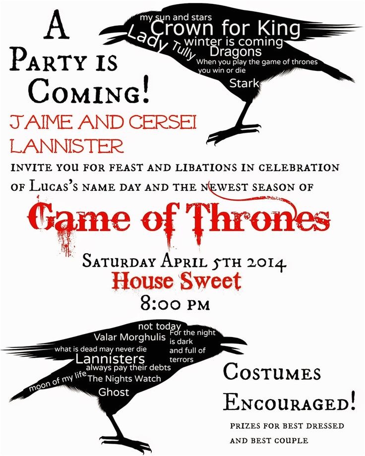 Game Of Thrones Party Invitation Game Of Thrones themed Party Invitation Game Of Thrones