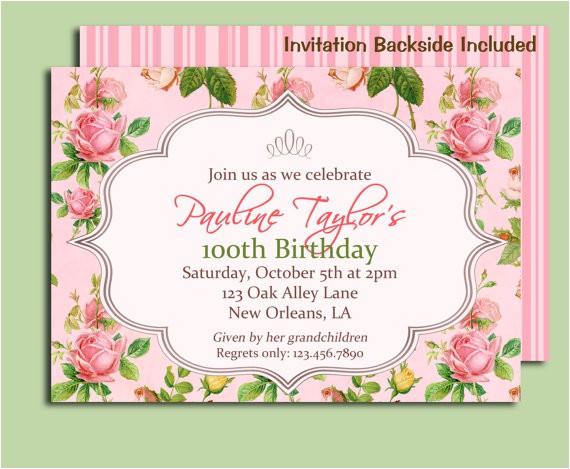Garden Tea Party Invitation Wording Antique Rose Invitation Printable or Printed with Free