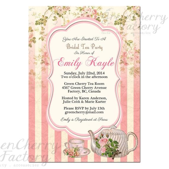 Garden Tea Party Invitation Wording Tea Party Invitation Bridal Shower by Greencherryfactory