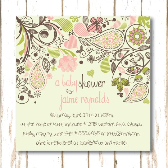 Garden themed Baby Shower Invitations Paisley Garden Baby Shower Invitation for Baby Girl