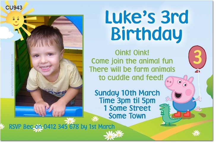 George Pig Birthday Party Invitations Cu943 George the Pig Birthday Invitation Boys themed