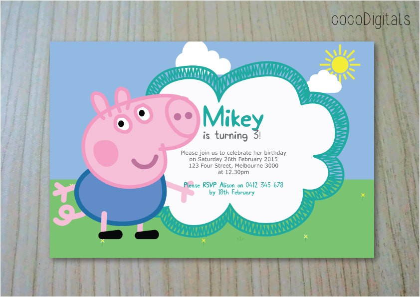 George Pig Birthday Party Invitations Peppa Pig George Pig Birthday Invitation Custom Personalised