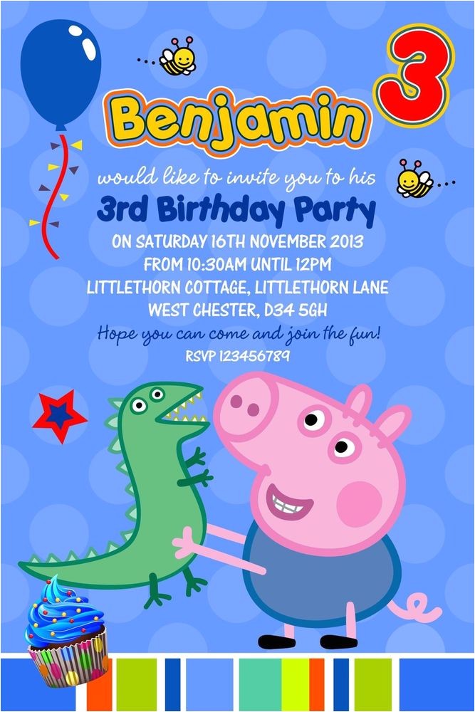 George Pig Birthday Party Invitations Personalised Birthday Invitations George Pig X 5