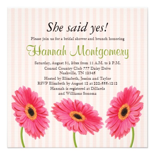 Gerbera Daisy Bridal Shower Invitations Pink Gerbera Daisy Bridal Shower Invitations 5 25" Square