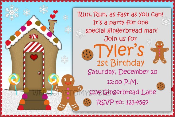 Gingerbread Man Birthday Party Invitations Gingerbread Man Birthday Invitation Kids by Welcometomystore