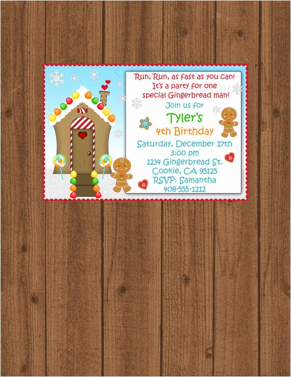 Gingerbread Man Birthday Party Invitations Gingerbread Man Birthday Invitation Kids Christmas