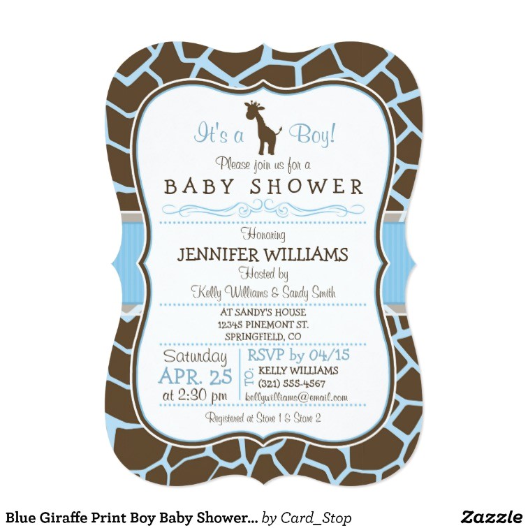 Giraffe Print Baby Shower Invitations Blue Giraffe Print Boy Baby Shower Invitation