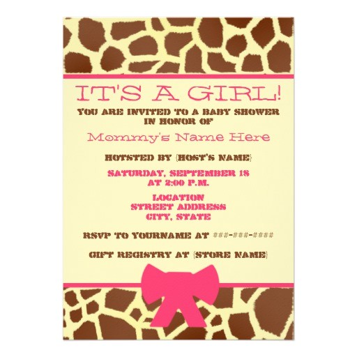 Giraffe Print Baby Shower Invitations Girl Baby Shower Invitation Giraffe Print & Pink