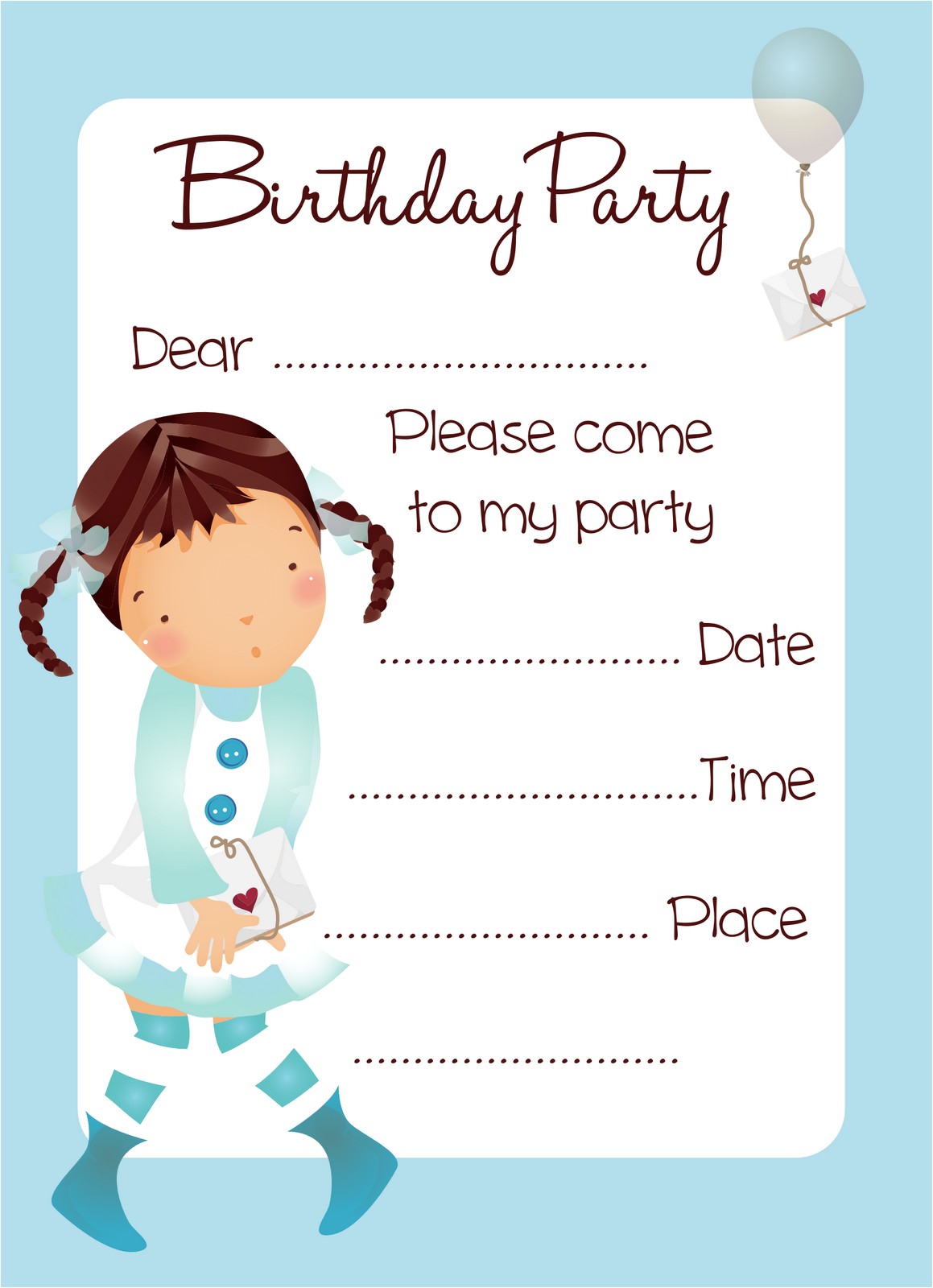 Girl Birthday Invitations Free Printable Free Balloon Girl Birthday Party Invitation Printable